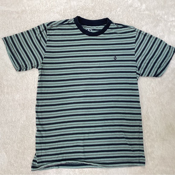 Volcom Boy’s Green and Black Striped Tee - Picture 1 of 3